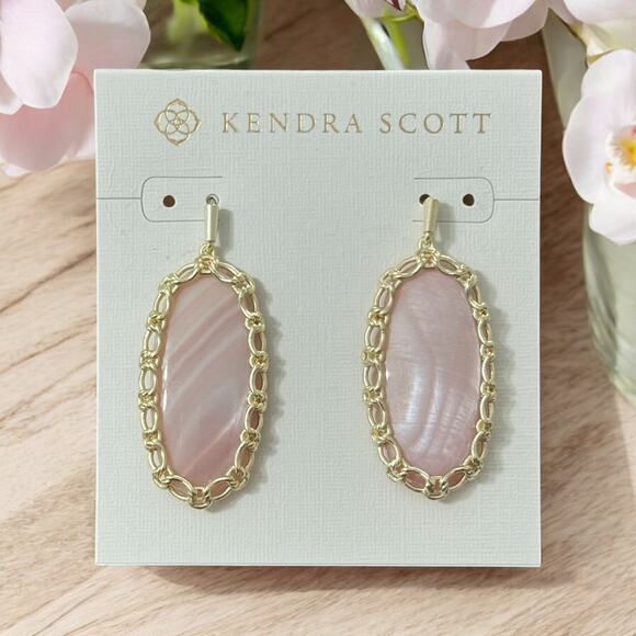 NWT! Kendra Scott Macrame Elle Gold Pink Mother of Pearl Earrings - Picture 1 of 4
